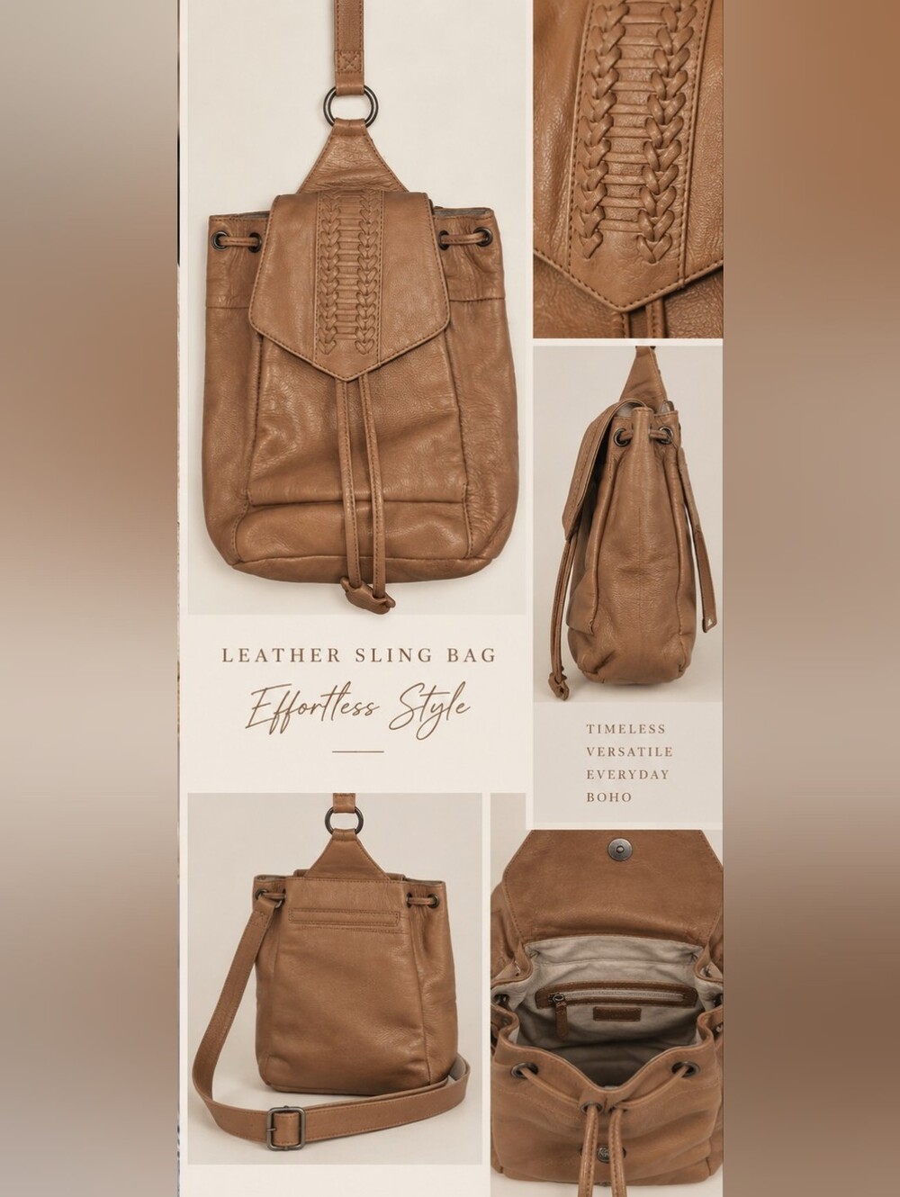 Day & Mood Tan Leather Sling Bag - Effortless Style